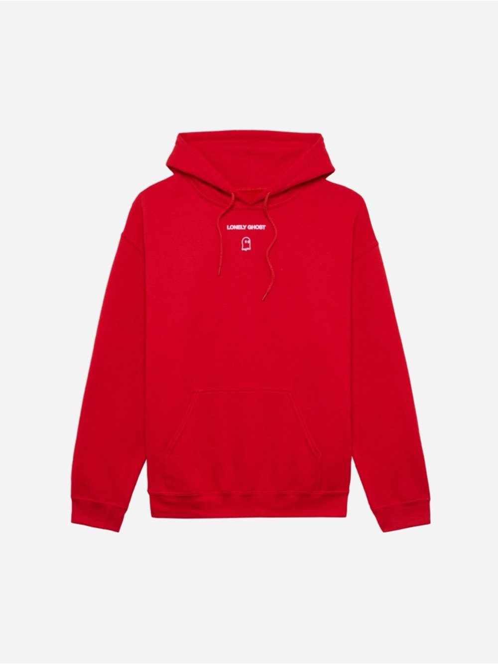 LONELY GHOST Red Pullover Hoodie with Mini Logo